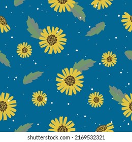 Nahtlose, süße, florale Muster auf blauem Hintergrund, Vektorgrafik für Design
