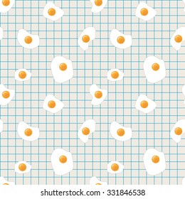 Seamless cute fried eggs breakfast pattern. Funny children breakfast pattern