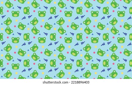 Seamless cute frog head flat pattern with geometric