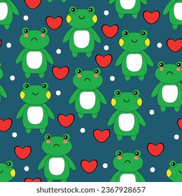 Seamless cute frog pattern for fabric prints, textiles, gift wrapping paper. colorful vector for children, flat style