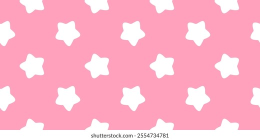 Seamless cute Gaphic Pattern pink background with white stars fabric pattern, Repeat and tileable pattern. Swatch ready for fabric print. starry background of party and celebration elements