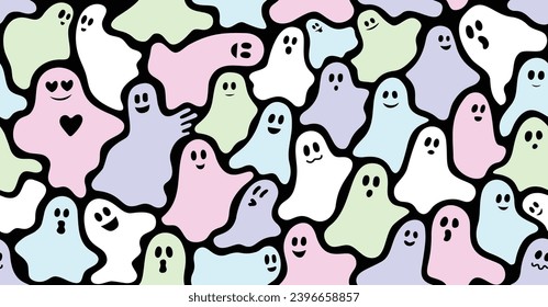 Nahtlose, schmale Ghost-Muster in weichen, pastellfarbenen Farben, gummiformes, abstraktes Doodle-Design