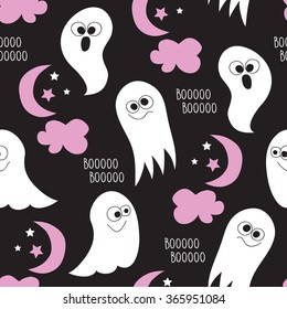 seamless cute ghosts pattern vector illustration