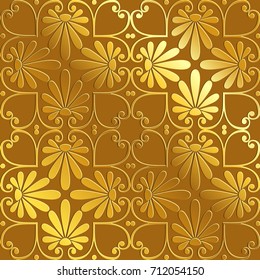 Seamless cute Golden Greek floral pattern, endless texture for wallpaper or scrap booking. Pattern for decorative tiles, curtains, wallpaper, fabric