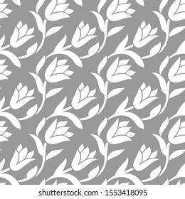 Seamless cute gray tulip flower pattern
