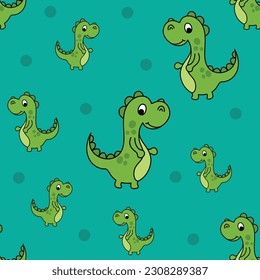 Seamless Cute Green Baby Dinossaur Pattern