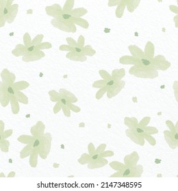 seamless cute green blossom pattern on white paper background, greeting card or fabric