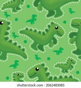 Seamless Cute Green Dinosaur Toy dashed line Pattern vector wrapping paper texture, food packaging, Food Product, Textile for wall decoration can be used as background , label or Product Design.