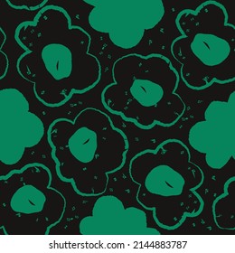 seamless cute green flower pattern on black background , greeting card