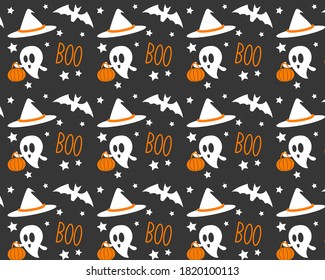 Seamless cute halloween pattern in vector