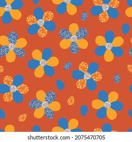 nahtlose, süße Hand, glänzende Blume auf geometrischem Muster-Hintergrund