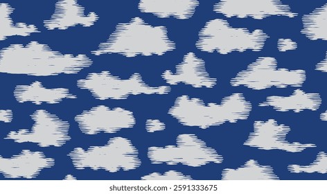 Seamless, cute hand drawn brush line abstract fluffy clouds pattern, Japanese, ethnic folk wood carving, engraving textured surface background, simple graphic for textile, carpet, decoration