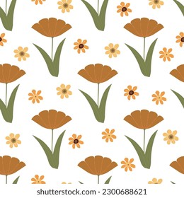 Seamless cute hand drawn floral patterns on a white background. Vector illustration for design