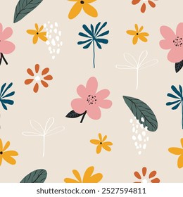 Seamless cute hand drawn floral pattern background vector illustration for fashion fabric wallpaper wrapping  and print design