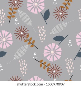 Seamless cute hand drawn flowers pattern background vector illustration for design