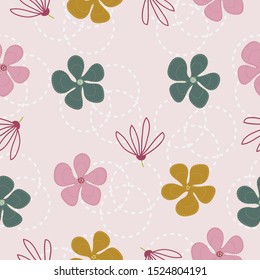 Seamless cute hand drawn flowers pattern vector illustration for design