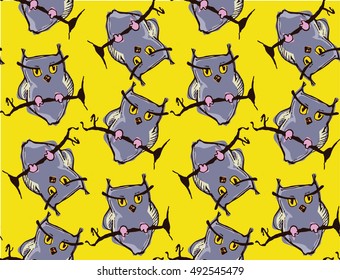 Seamless cute hand drawn owl pattern. Vector illustration. Halloween character owl.