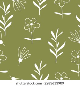 Seamless  cute hand drawn vintage floral pattern on green background vector illustration for fashion,fabric,wallpaper and print design
