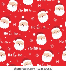 Seamless Cute head Santa Claus on red background