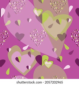 Seamless cute heart pattern in pink and half-painted colors. A large heart made up of small hearts. Pink background. Design for paper, cover, fabric, interior decor and other users.