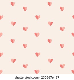 Seamless cute heart pattern of two coloured hearts with sketched texture, all pink and rosy. Great for Valentine's day merchandise, wallpaper, stationery, baby clothing, cute fashion accessories 