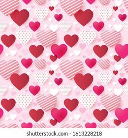 Seamless cute hearts pattern, decorative hearts shape with pink color, suitable for wrapping, wallpaper, backdrop, decorative paper