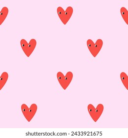 Patrón de corazones lindos sin fisuras con ojos en estilo de dibujos animados. Ilustración funky del vector. Lindo diseño de moda. Impresión del corazón para los niños textil, tela, papel de envoltura, vector.