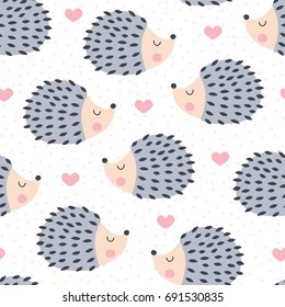 Seamless Cute Hedgehog Animal Pattern Vector Illustration