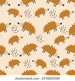 Seamless Cute Hedgehog Pattern. vector illustration	