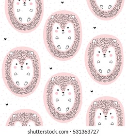 Seamless Cute Hedgehog Pattern Vector Illustration