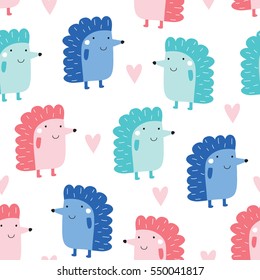 seamless cute hedgehog pattern vector illustration