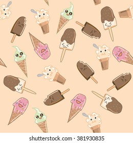 Seamless cute ice cream characters pattern vector