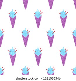 Patrón de taza de helado lindo e impecable. Vector de alimentos colorido de verano dibujado a mano. Helado de doodle sobre fondo negro para cocina, restaurante y diseño de comida. EPS 8