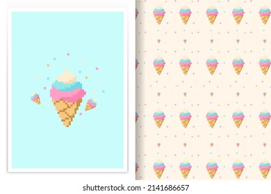 seamless cute ice cream pattern vector