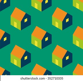 Seamless cute isometric vector house pattern.
