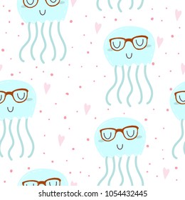 seamless cute jelly fish pattern vector illustration