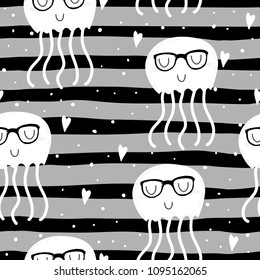 seamless cute jelly fish pattern vector illustration