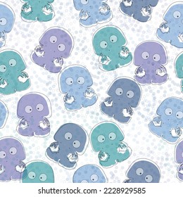 seamless cute jelly fish pattern vector illustration