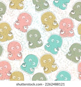 seamless cute jelly fish pattern vector illustration