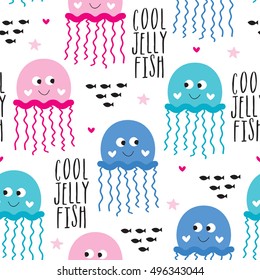 seamless cute jelly fish pattern vector illustration