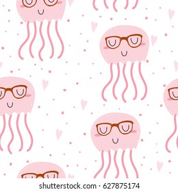 seamless cute jelly fish pattern vector illustration.