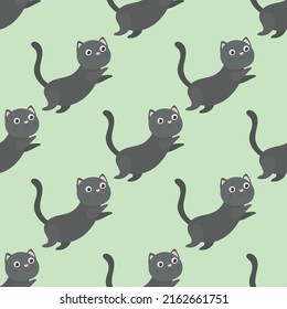 Seamless cute kitty cartoon pattern