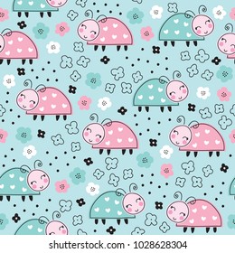 seamless cute ladybug ladybird pattern vector illustration