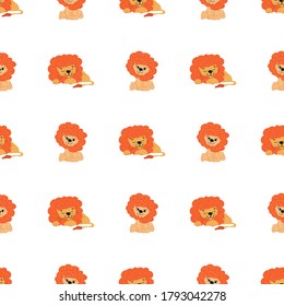 seamless cute lion cartoon pattern vector illustration. cute lion cub in two positions sleeping and sitting. white background