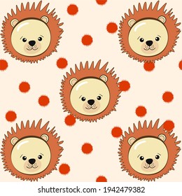 Seamless cute lion cartoon pattern on beige  background. Kids texture for fabric, wrapping, textile, wallpaper. Vector illustration