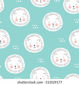 seamless cute lion cartoon pattern vector illustration