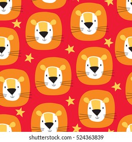 seamless cute lion cartoon pattern vector illustration