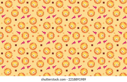 Seamless cute lion head flat pattern with geometric