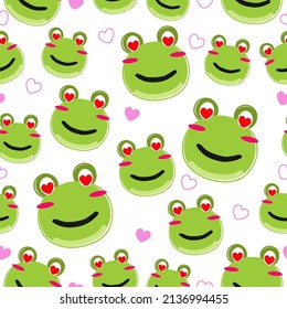 Seamless of cute little frog with love. Ideal for baby fabrics