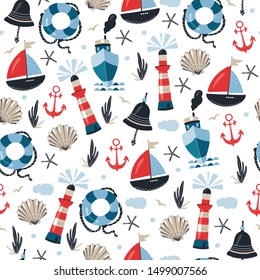 Seamless cute marine style pattern  